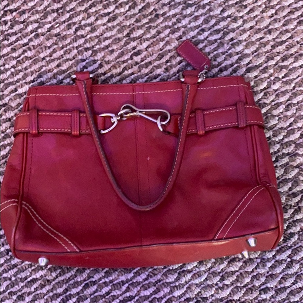 Red Coach Purse With Silver Accents